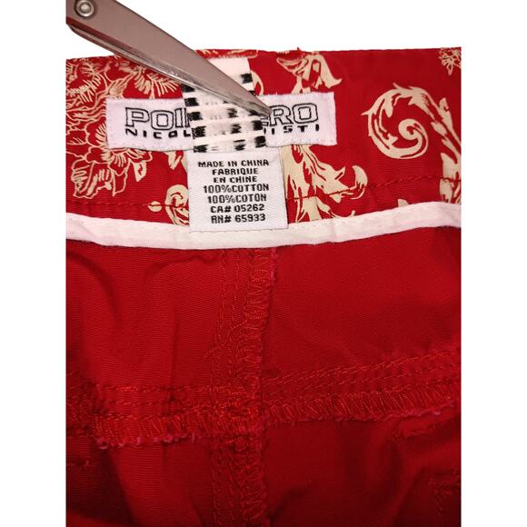 VINTAGE Y2K Pants 10 Cropped Red Cotton Gathered Pockets Ties‎ Kidcore Vacation - Picture 5 of 8